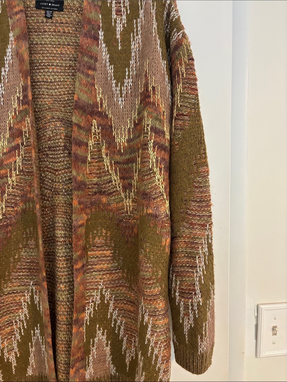 NWOT. Never worn. Lucky Brand Multicolor Olive Brown Open Cardigan - Picture 4 of 6